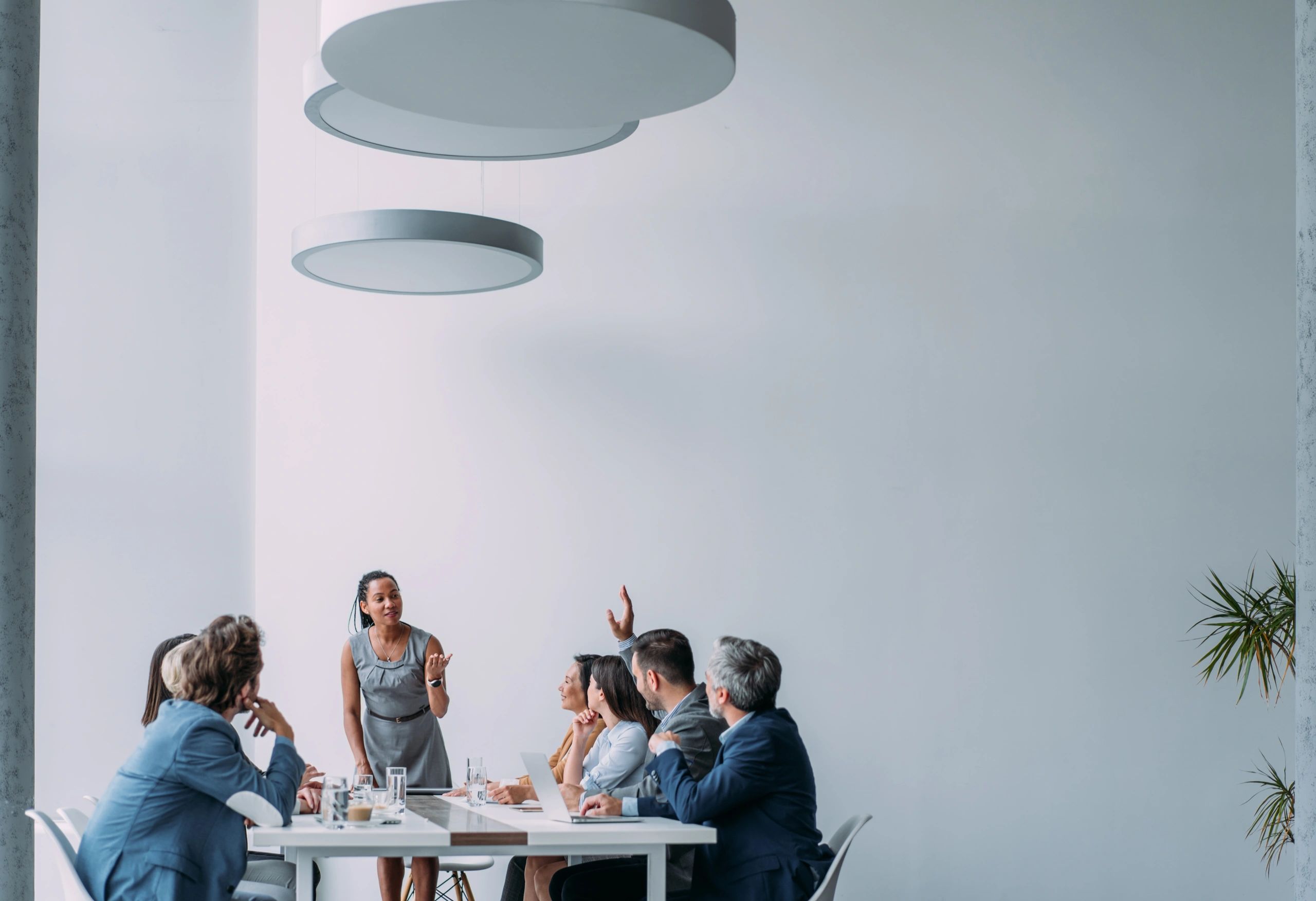 Business advisory presentation in a professional office setting